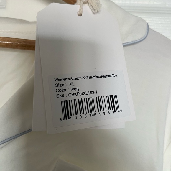 NWT Cozy Earth Bamboo Pajama Long Sleeve Top White CL Luxury Viscose Sleep - Picture 5 of 8
